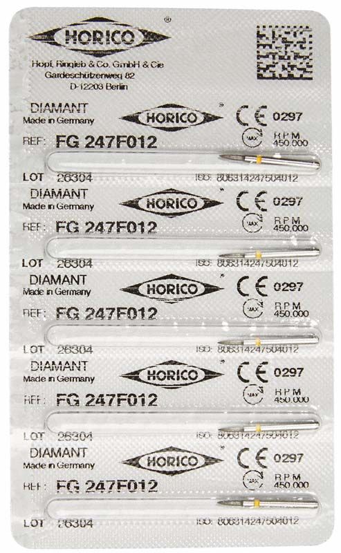 Blisterpackung mit Diamant FG 247F 012 Schleifstiften.