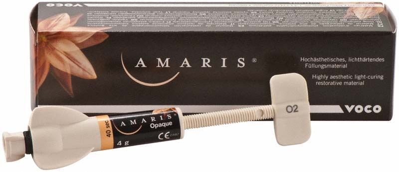 Amaris Spritze O2 Composite-Füllungsmaterial vor Produktverpackung.