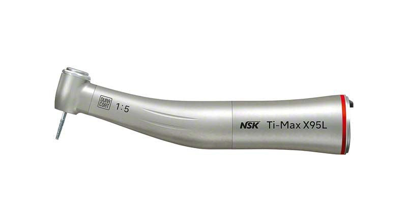 Ti-Max X Winkelstück Typ X95L rot mit Licht, seitliche Ansicht.