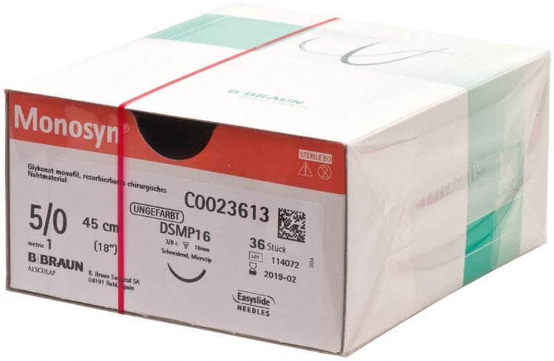 Verpackung von Monosyn® Nahtmaterial 5/0, 45 cm, DSMP16.