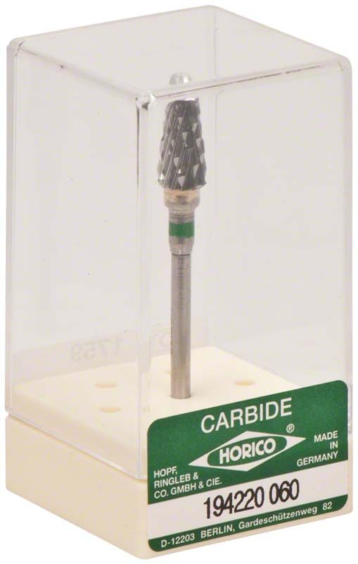 Hartmetallfräser Kreuzverzahnung in transparenter Verpackung mit grünem Etikett.