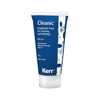 Cleanic™ Prophy-Paste Fluoridfrei Tube mit blauem Design und Minzgeschmack.