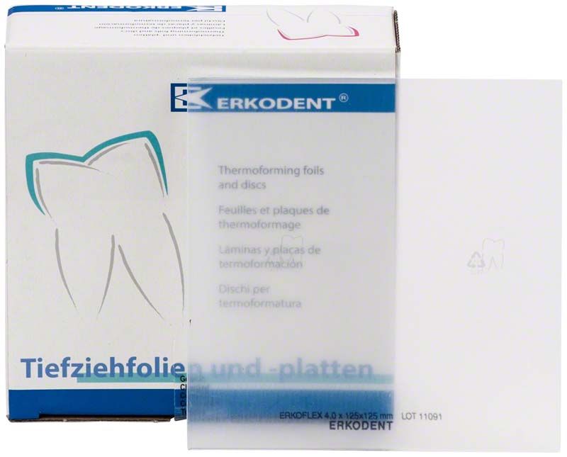 Tiefziehfolie Erkoflex viereckig 125 x 125 x 4,0mm, 10 Stück.