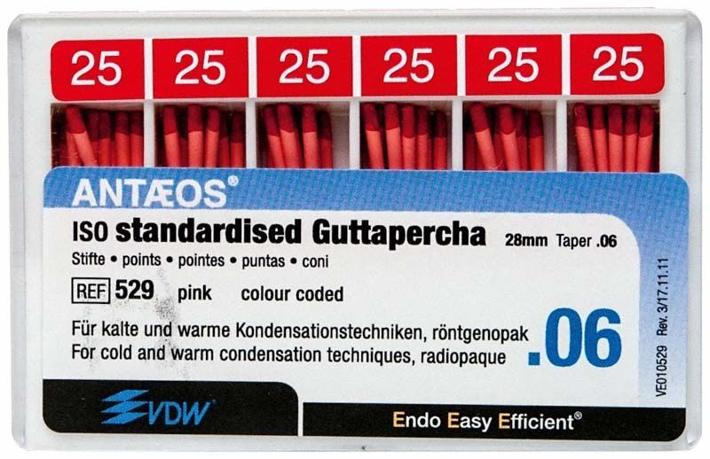 Guttapercha-Stifte .06 Gr. 25 rot in Verpackung von VDW.