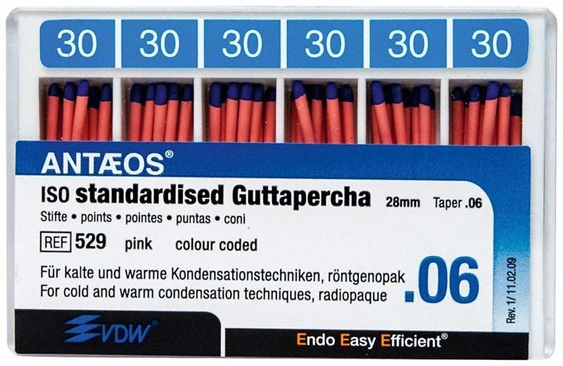 Guttapercha-Stifte .06 Gr. 30/.06 blau in Kunststoffbox.