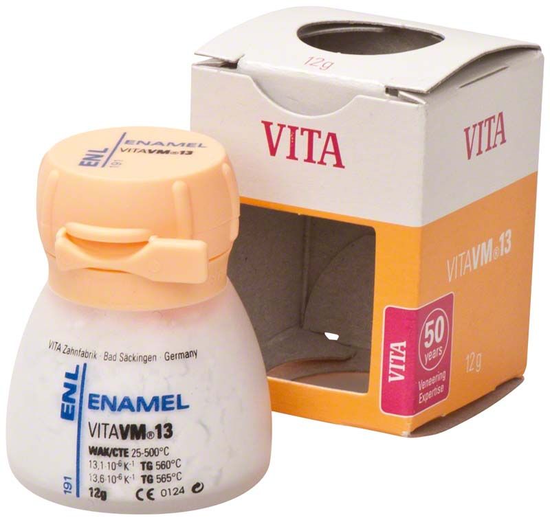 VITA VM13 Verblendkeramik-Behälter mit Verpackung im Hintergrund