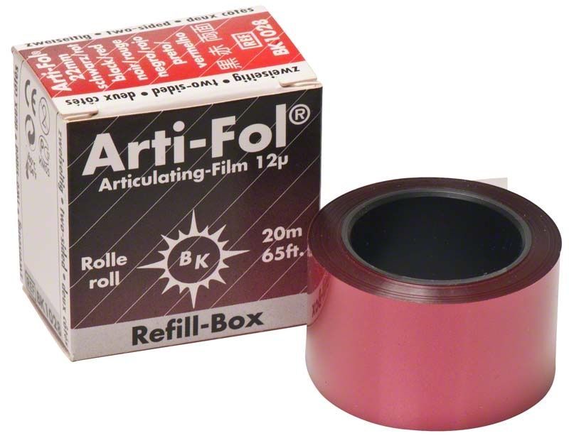 Arti-Fol® Nachfüllbox mit schwarzer und roter Artikulationsfolie, 22mm breit.
