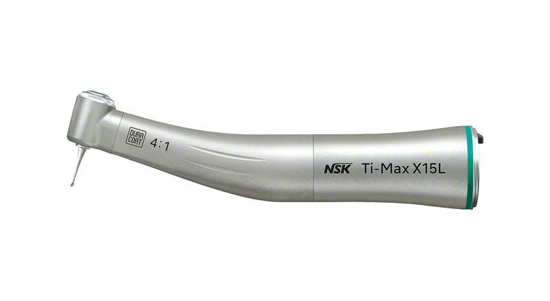 Ti-Max X Winkelstück Typ X15L mit grüner Lichtanzeige und Aufschrift "4:1