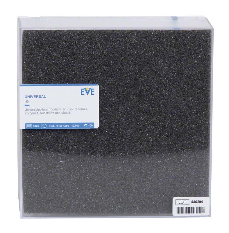 Universeller Polierer EVE UNIVERSAL weiß montiert in Verpackung mit Etikett.