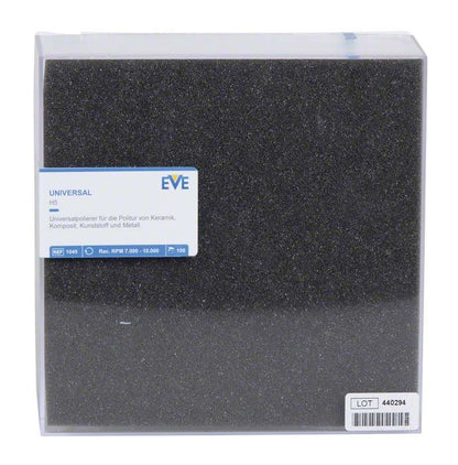 Universeller Polierer EVE UNIVERSAL weiß montiert in Verpackung mit Etikett.