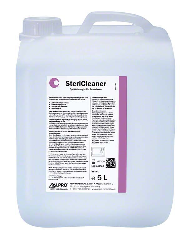 SteriCleaner 5 Liter Flasche mit Etikett von Alpro Medical.
