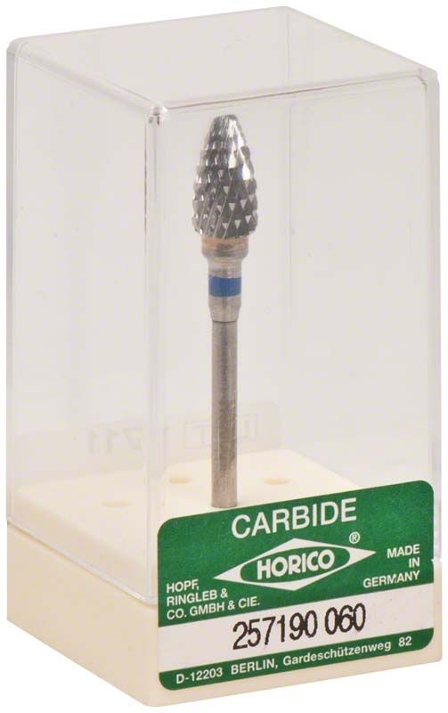 Hartmetallfräser mit Kreuzverzahnung in transparenter Verpackung.