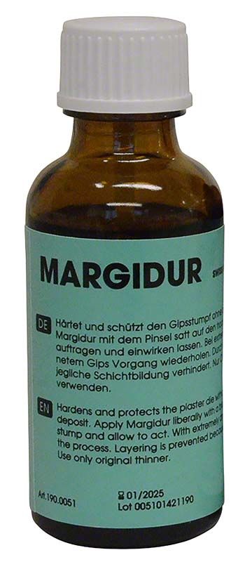 Margidur Lack Pinselflacon 30ml mit blauer Etikettierung und Gebrauchsanweisung.