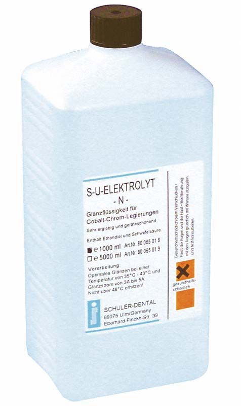 1-Liter-Flasche S-U-Elektrolyt-N für Co-Cr-Legierungen mit Etikett.