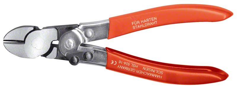 Hebelseitenschneider HSL 504-16 mit roten Griffen für harten Stahldraht.