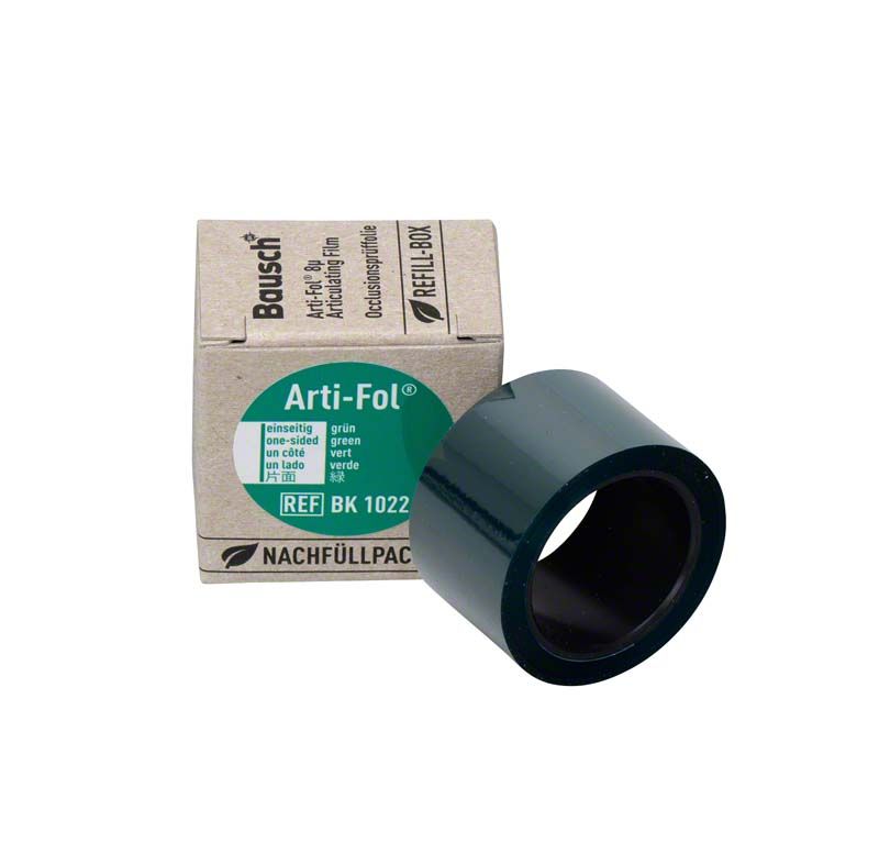 Arti-Fol® Plastik 8µ Nachfüllbox mit grünem Okklusionsprüffilm.