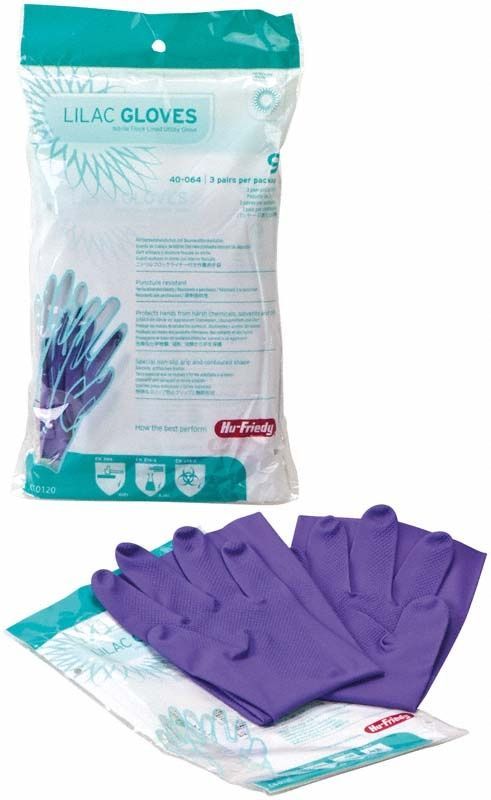 Nitrilarbeitshandschuhe in Lila, Größe 9, auf Verpackung und lose gezeigt.