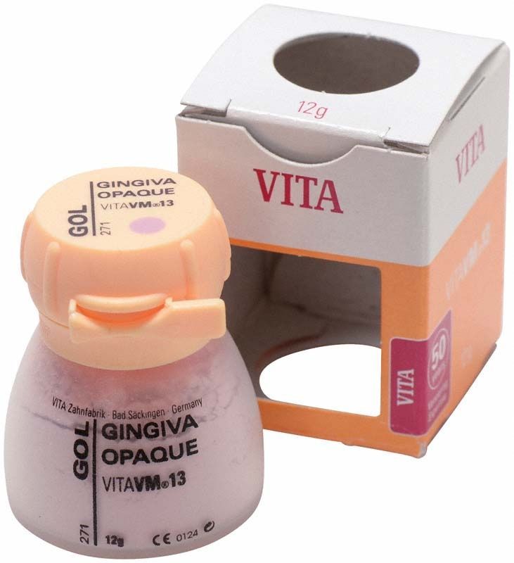 Behälter mit VM13 Gingiva Opaque GOL und zugehöriger Verpackung.