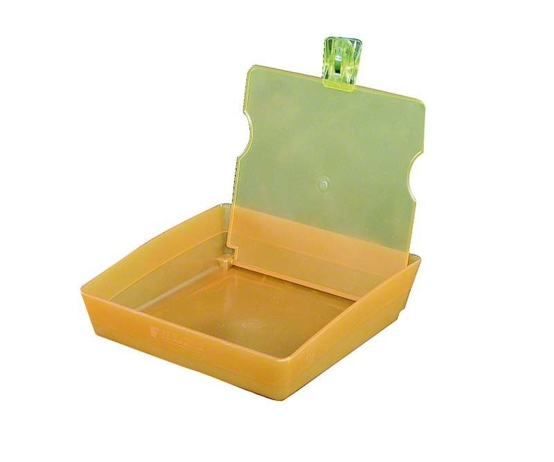 Hochwertige Arbeitsschale aus transluzentem, schlagfestem ABS-Material in Mango-Farbe.