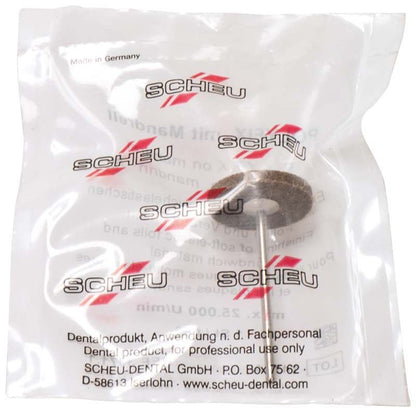 POLYFIX 1 Scheibe mit Mandrell in Verpackung mit Firmenlogos.