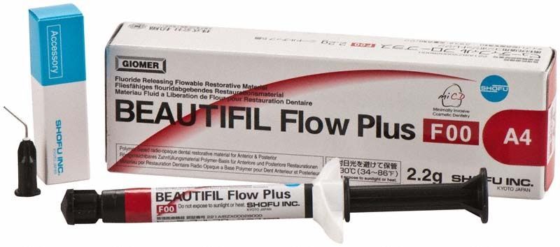 BEAUTIFIL Flow Plus Spritze F00 A4 mit Verpackung und Zubehör.