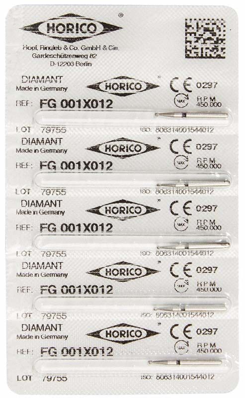 Verpackung von Diamant FG 001X 012 Schleifstiften, fünf Stück.