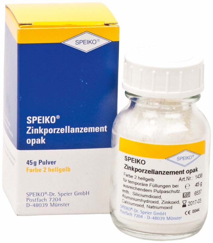 Zinkporzellanzement opak hellgelb in 45g Flasche mit Verpackung.