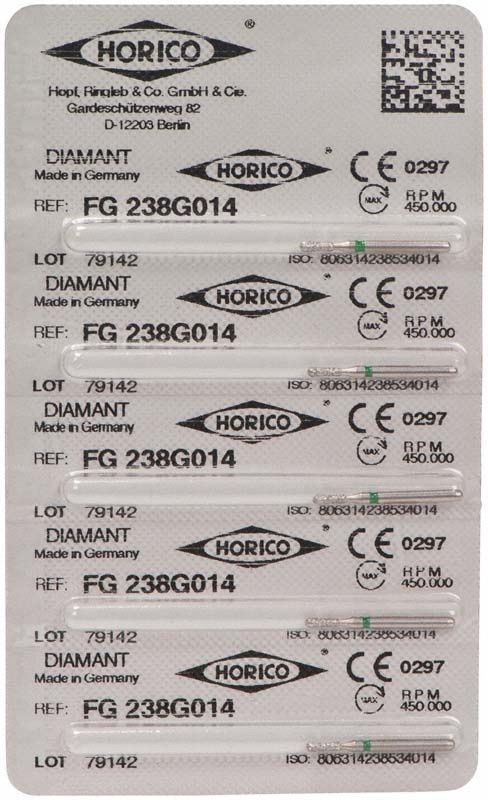 Verpackung mit sieben Diamant FG 238G 014 Dentalbohrern.