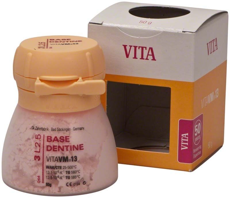 VM13 3D Base Dentin 50g 3L2.5 mit geöffneter Verpackung.