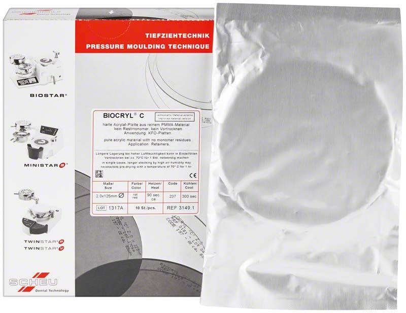 Verpackung von BIOCRYL® C 10er 2,0mm rot Acrylatplatten.