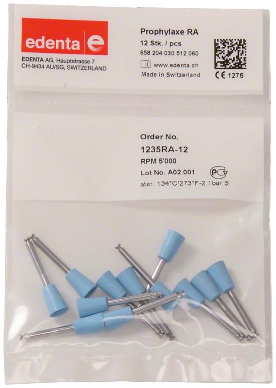 Prophy Polierer Pasteless blau Kelch mit Verpackung von Edenta.