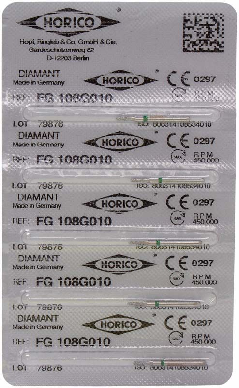 Blisterpackung mit Diamant FG 108G 010 Dentalinstrumenten.