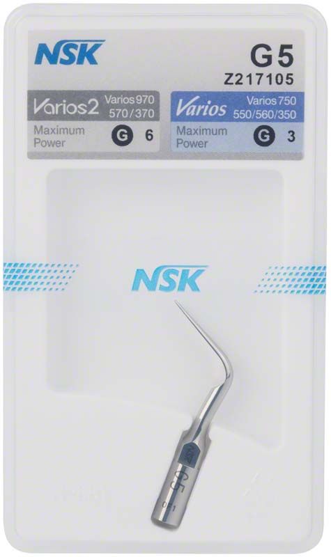 Varios Ultraschallscaler-Aufsatz G5 in Originalverpackung mit blauem NSK-Logo.