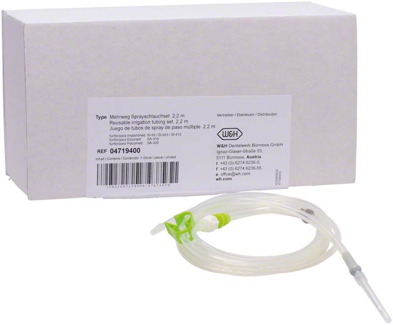 Mehrweg-Sprayschlauchset 2,2m mit Verpackung für Dentalgeräte.