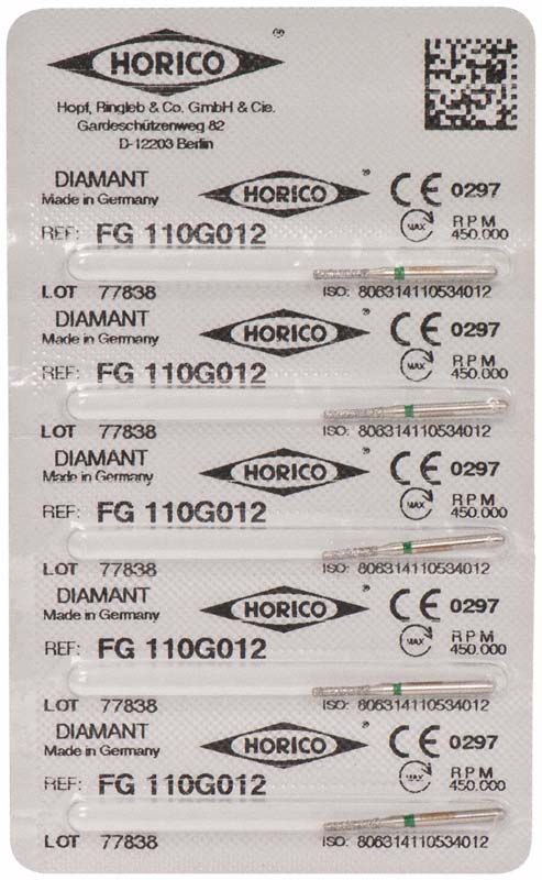 Verpackung des Diamantschleifers FG 110G 012 mit CE-Kennzeichnung.