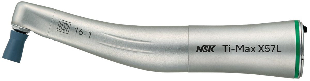 Ti-Max X Winkelstück Typ X57L in silberner Farbe mit grünem Ring und Licht.