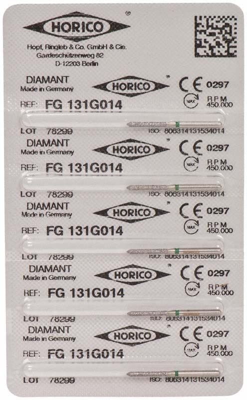 Verpackung der Diamantschleifer FG 131G 014 mit Herstellerinformationen.