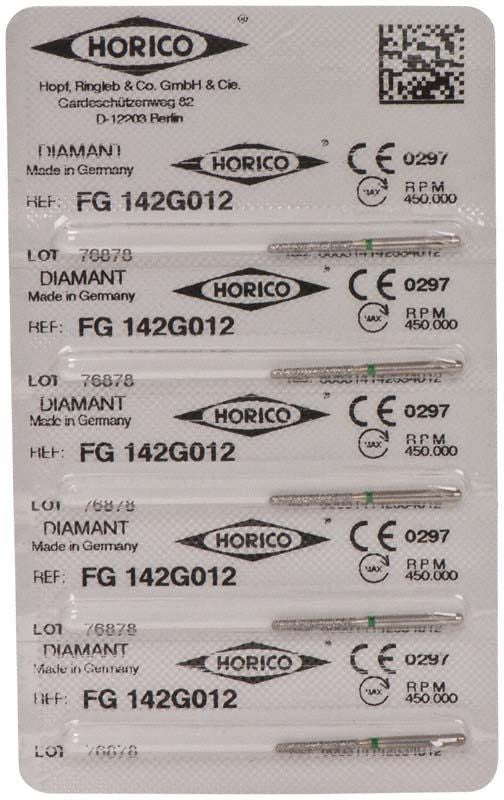 Verpackung von Diamantschleifern FG 142G 012 mit CE-Kennzeichnung.