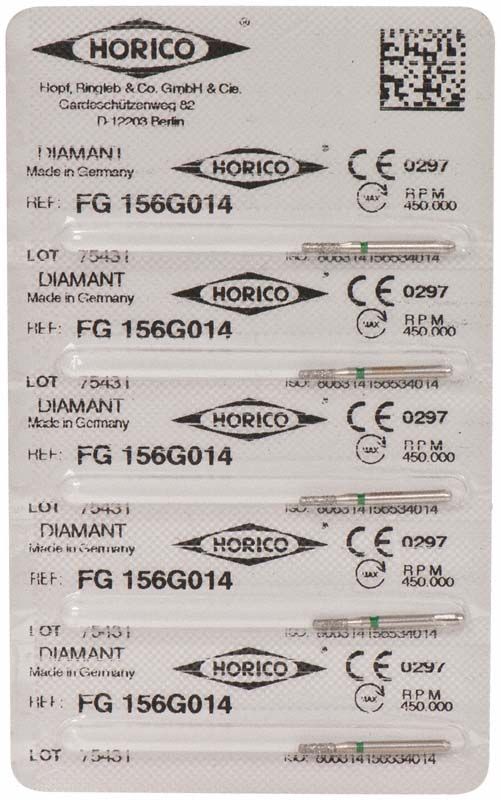 Verpackung mit sieben Diamant FG 156G 014 Dentalbohrern.