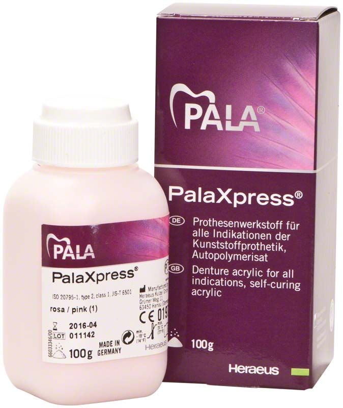 PalaXpress® Pulver 100g rosa mit Verpackung und Produktinformationen.