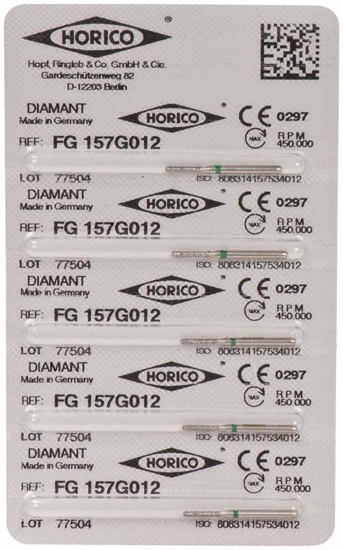 Diamantschleifer Diamant FG 157G 012 in Originalverpackung mit Herstellerangaben.