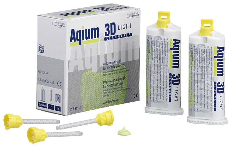 Aqium 3D Light Kartuschen 2x50ml mit Mischaufsätzen und Verpackung.