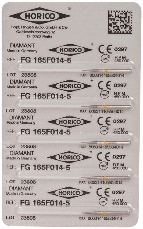 Blisterpackung von Diamant FG 165F 014 mit CE-Kennzeichnung.