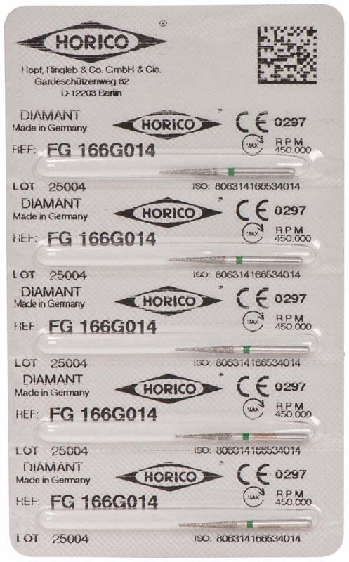 Blisterpackung mit fünf Diamantbohrern FG 166G 014 von Horico.