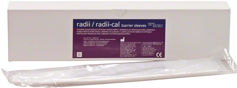 Radii-cal Einweg-Schutzhüllen in weißer Verpackung mit lila Etikett.