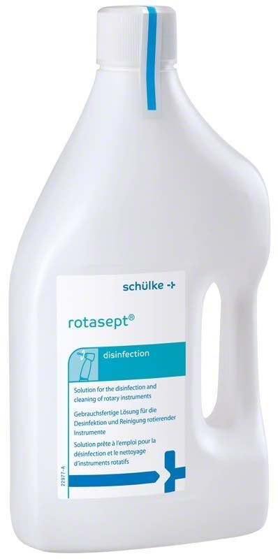 Rotasept 2 Liter Flasche zur Desinfektion rotierender Dentalinstrumente.