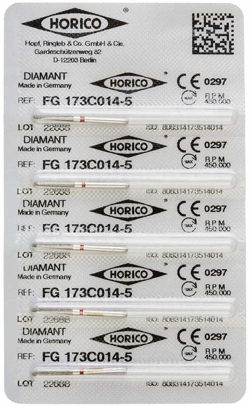 Blisterpackung mit Diamant FG 173C 014 Dentalbohrern.