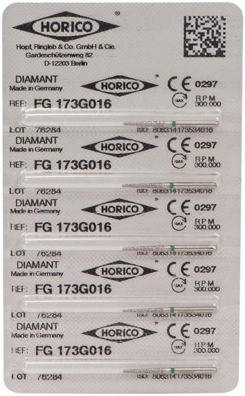 Blisterverpackung mit Diamant FG 173G 016 Schleifkörpern von Horico.