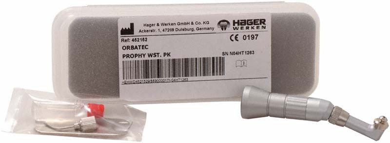 Orbatec® Prophy Winkelstück PK mit Verpackung und Zubehör.