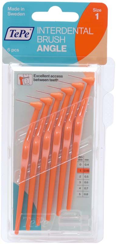TePe Angle™ Interdentalbürsten, rot, Größe 1, in transparenter Kunststoffverpackung.